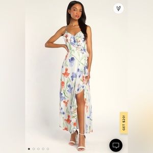 Lulus White Floral Print Ruffled Sleeveless Maxi Dress NWT